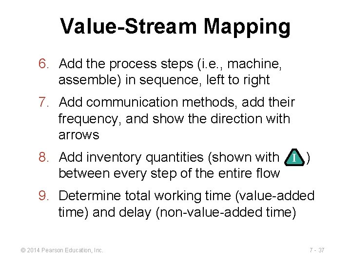 Value-Stream Mapping 6. Add the process steps (i. e. , machine, assemble) in sequence,