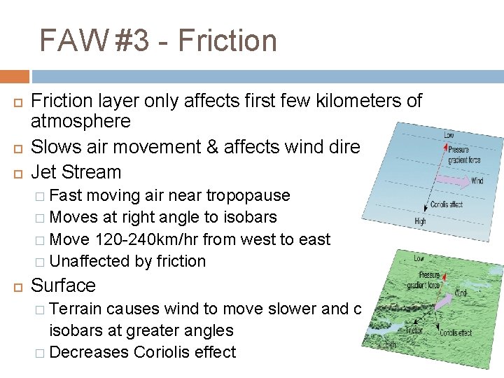 FAW #3 - Friction layer only affects first few kilometers of atmosphere Slows air