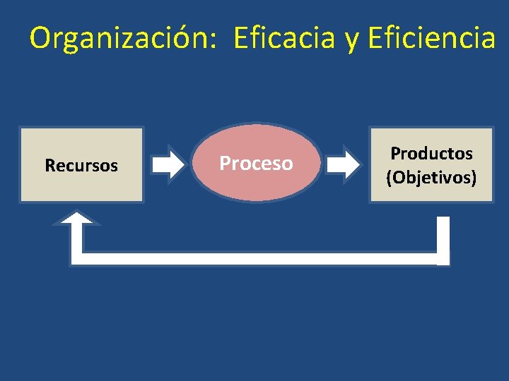 Organización: Eficacia y Eficiencia Recursos Proceso Productos (Objetivos) 
