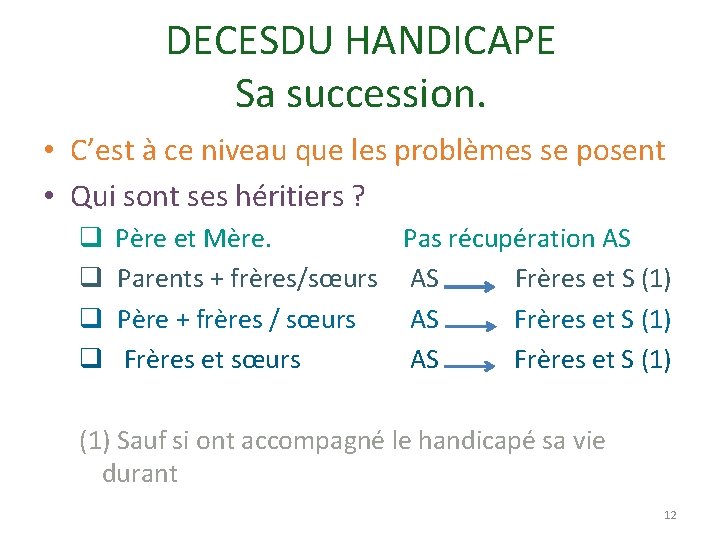DECESDU HANDICAPE Sa succession. • C’est à ce niveau que les problèmes se posent