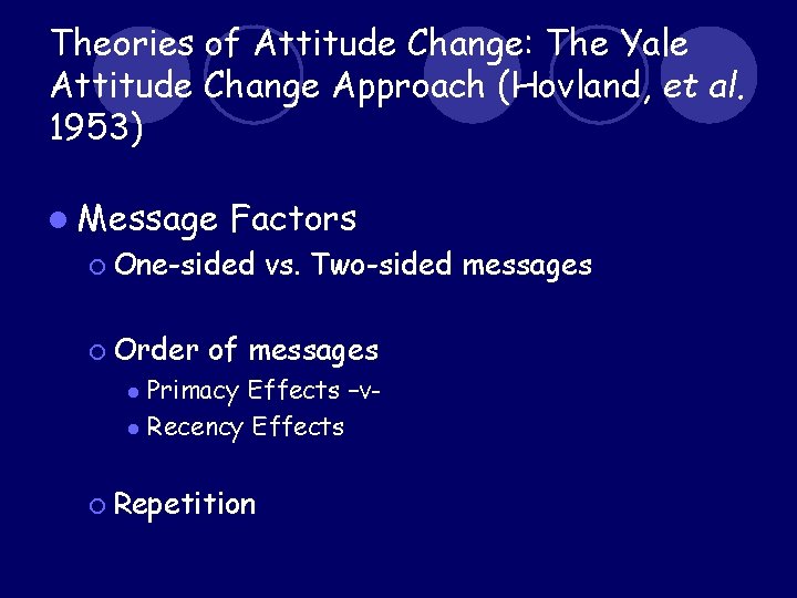 Theories of Attitude Change: The Yale Attitude Change Approach (Hovland, et al. 1953) l