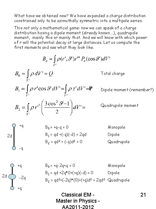 What have we obtained now? We have expanded a charge distribution constrained only to