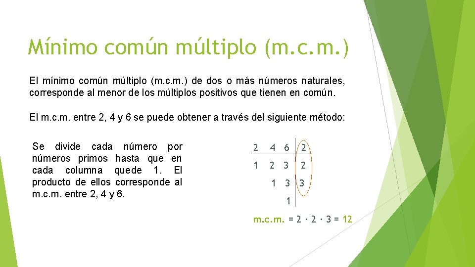 Mínimo común múltiplo (m. c. m. ) El mínimo común múltiplo (m. c. m.