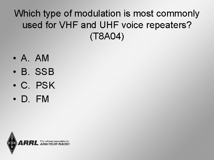 Which type of modulation is most commonly used for VHF and UHF voice repeaters?