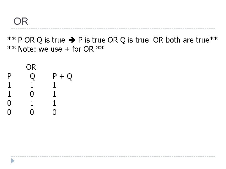 OR ** P OR Q is true P is true OR Q is true OR ** P OR Q is true P is true OR Q is true