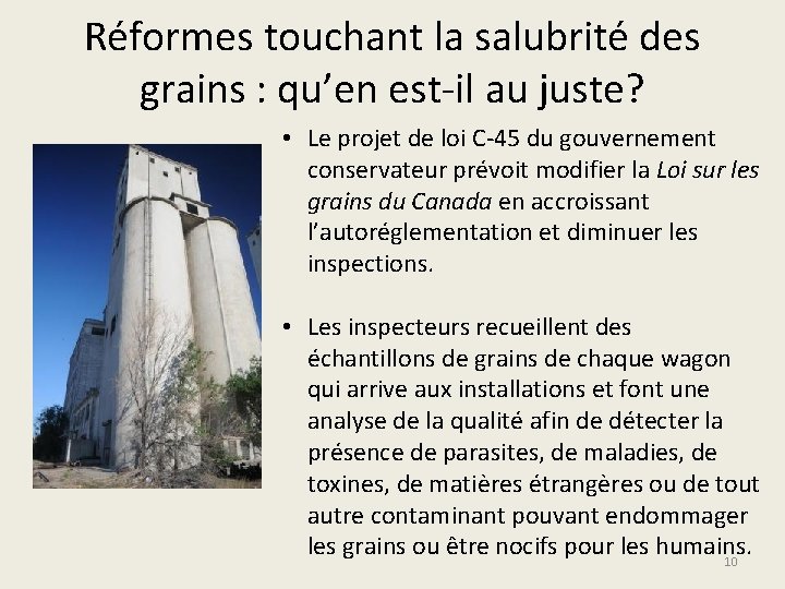 Réformes touchant la salubrité des grains : qu’en est-il au juste? • Le projet