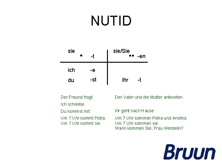 NUTID sie • -t ich -e du -st Der Freund fragt. sie/Sie • •