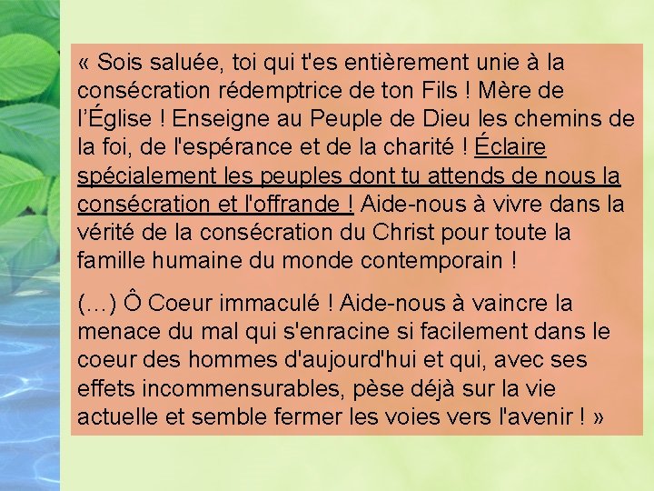  « Sois saluée, toi qui t'es entièrement unie à la consécration rédemptrice de