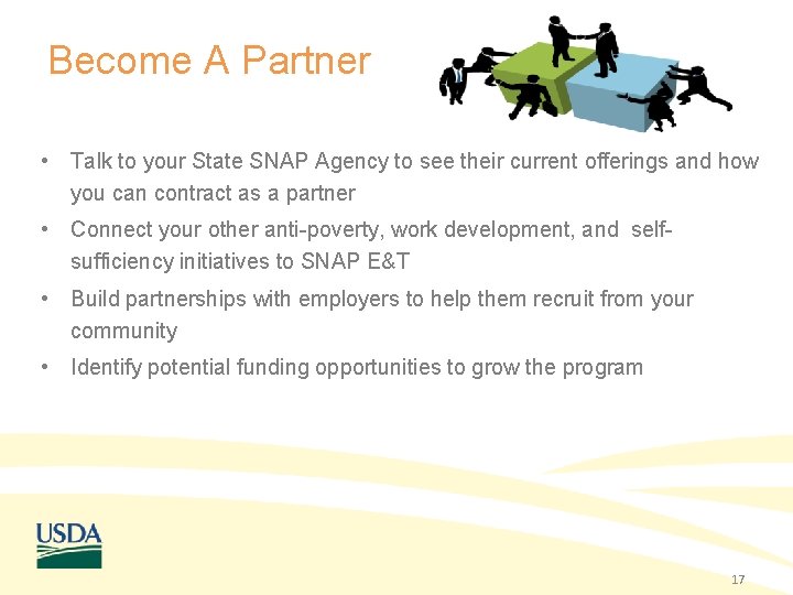 Become A Partner • Talk to your State SNAP Agency to see their current