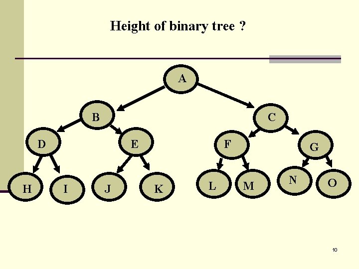 Height of binary tree ? A B C D H E I J F