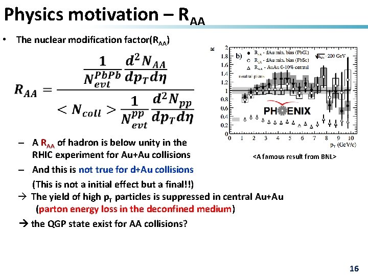 Physics motivation – RAA • The nuclear modification factor(RAA) – A RAA of hadron