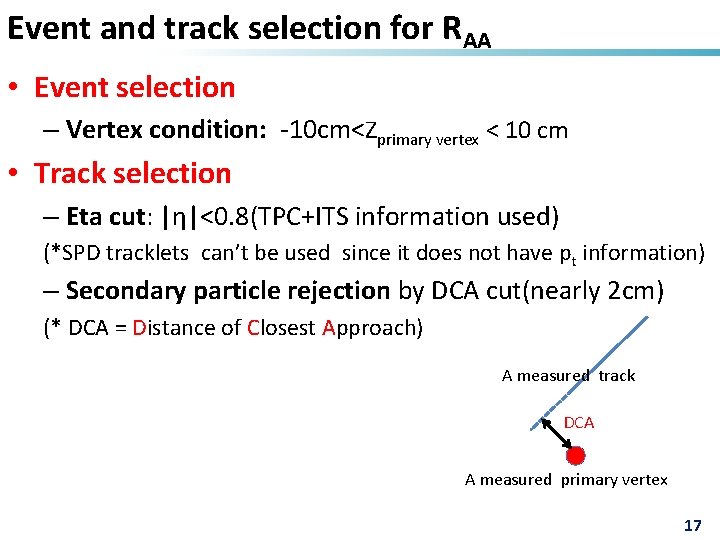 Event and track selection for RAA • Event selection – Vertex condition: -10 cm<Zprimary