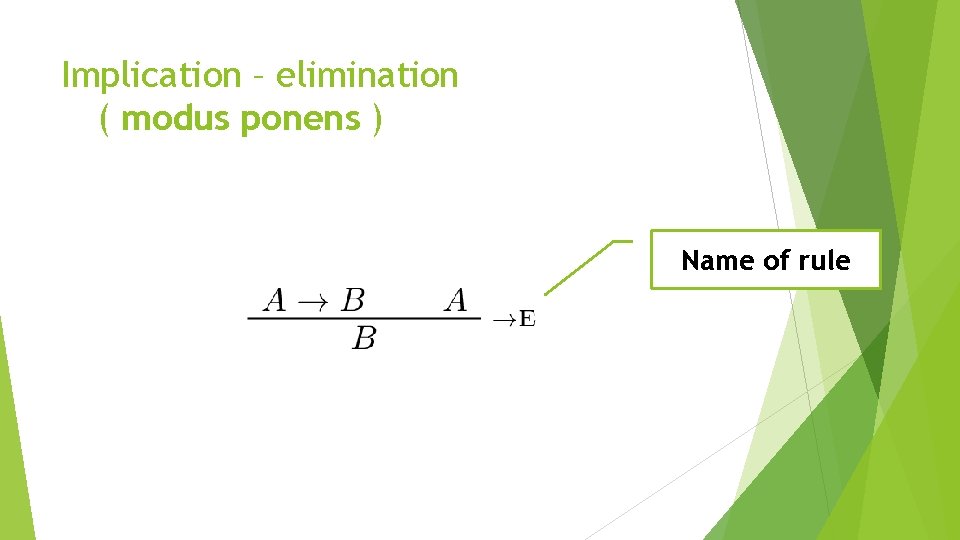 Implication – elimination ( modus ponens ) Name of rule 