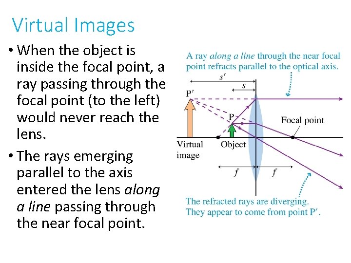 Virtual Images • When the object is inside the focal point, a ray passing