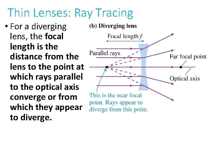 Thin Lenses: Ray Tracing • For a diverging lens, the focal length is the