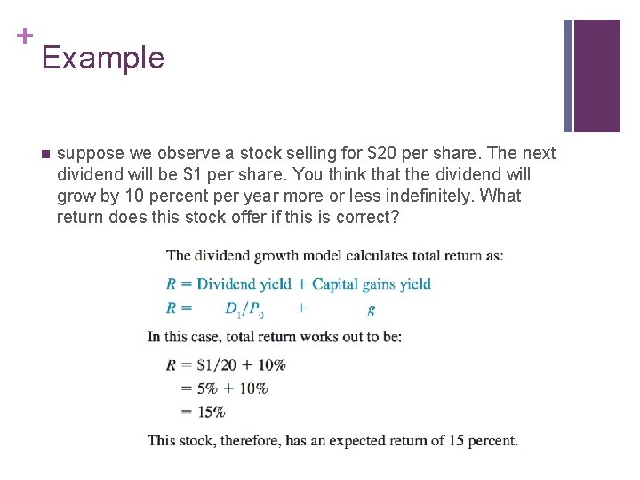 + Example n suppose we observe a stock selling for $20 per share. The