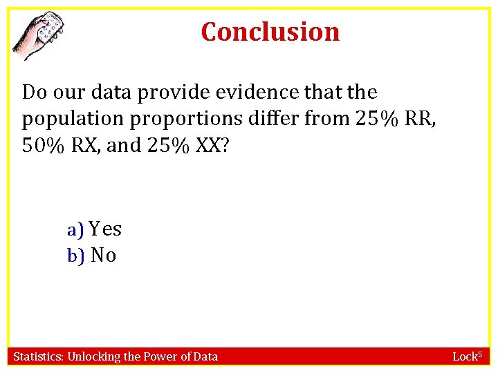 Conclusion Do our data provide evidence that the population proportions differ from 25% RR,