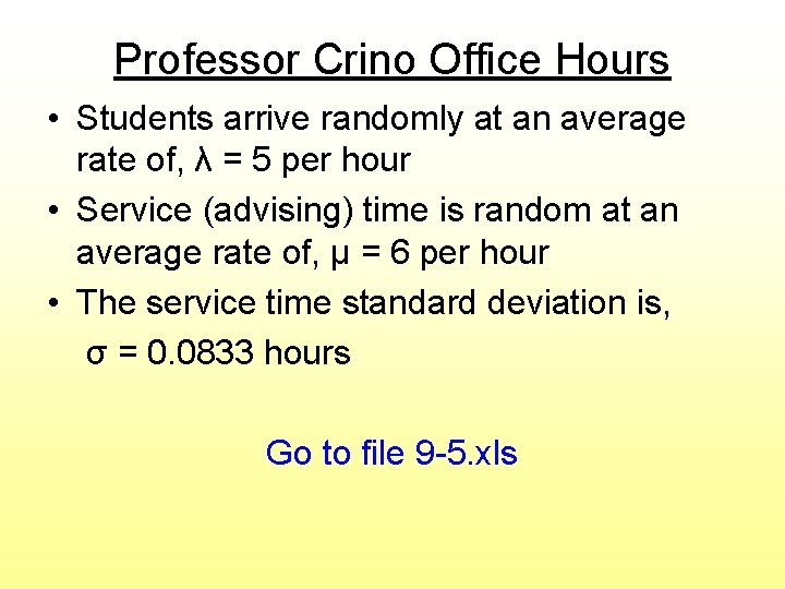 Professor Crino Office Hours • Students arrive randomly at an average rate of, λ