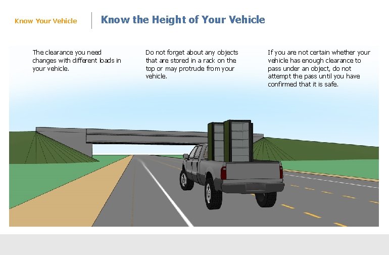Know Your Vehicle Know the Height of Your Vehicle The clearance you need changes