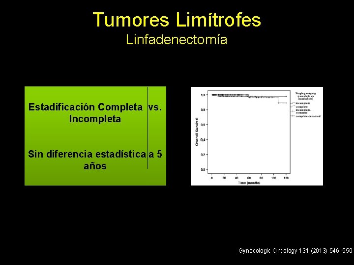 Tumores Limítrofes Linfadenectomía Estadificación Completa vs. Incompleta Sin diferencia estadística a 5 años Gynecologic