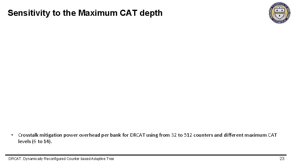 Sensitivity to the Maximum CAT depth • Crosstalk mitigation power overhead per bank for