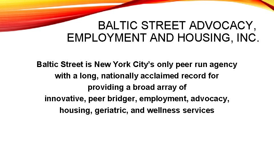 BALTIC STREET ADVOCACY, EMPLOYMENT AND HOUSING, INC. Baltic Street is New York City’s only