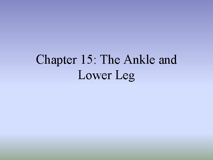Chapter 15: The Ankle and Lower Leg 