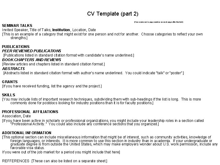 CV Template (part 2) [Your name and a page number on each page after