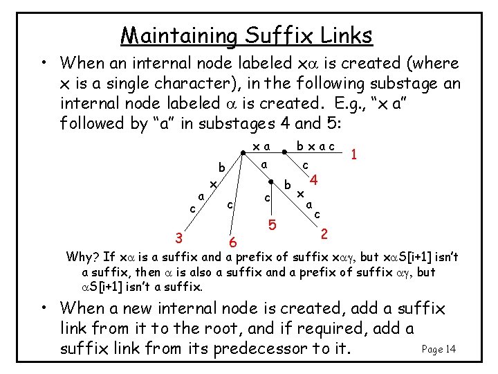 Maintaining Suffix Links • When an internal node labeled xa is created (where x Maintaining Suffix Links • When an internal node labeled xa is created (where x