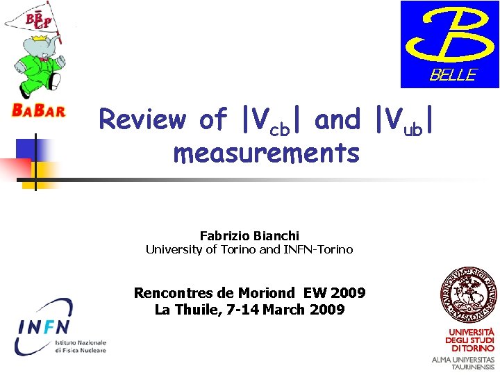 Review of |Vcb| and |Vub| measurements Fabrizio Bianchi University of Torino and INFN-Torino Rencontres