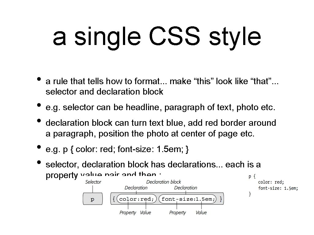 a single CSS style • a rule that tells how to format. . .