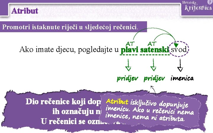 Atribut Promotri istaknute riječi u sljedećoj rečenici. AT AT Ako imate djecu, pogledajte u