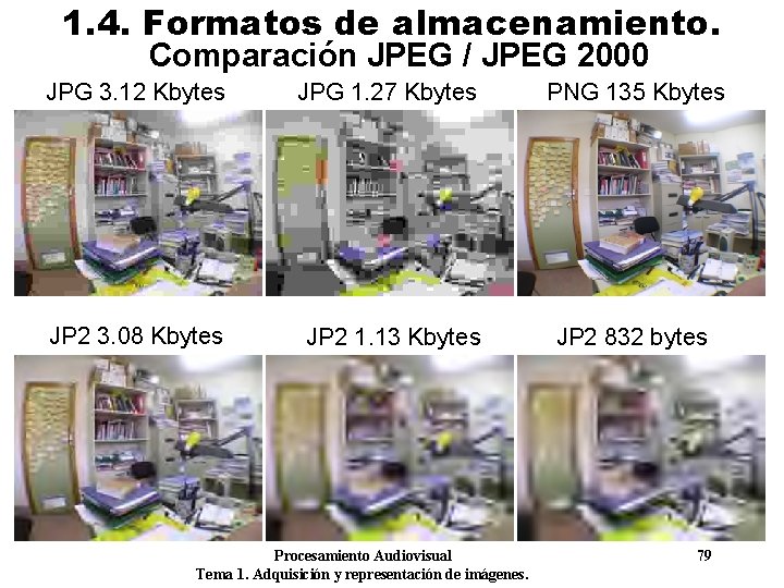1. 4. Formatos de almacenamiento. Comparación JPEG / JPEG 2000 JPG 3. 12 Kbytes