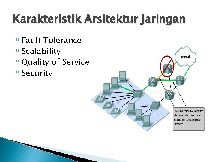 Karakteristik Arsitektur Jaringan Fault Tolerance Scalability Quality of Service Security Karakteristik Arsitektur Jaringan Fault Tolerance Scalability Quality of Service Security