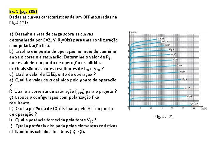 Ex. 5 (pg. 209) Dadas as curvas características de um BJT mostradas na Fig. Ex. 5 (pg. 209) Dadas as curvas características de um BJT mostradas na Fig.