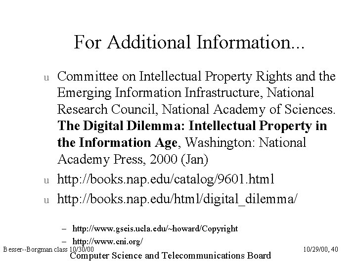 For Additional Information. . . u u u Committee on Intellectual Property Rights and
