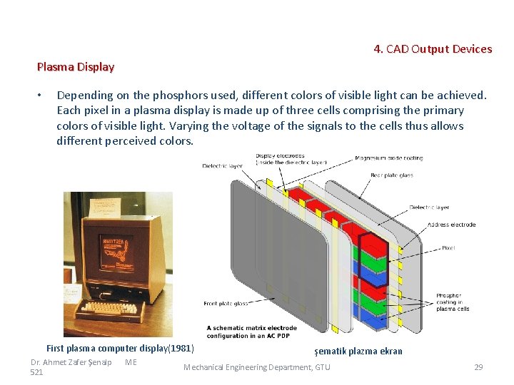  4. CAD Output Devices Plasma Display • Depending on the phosphors used, different