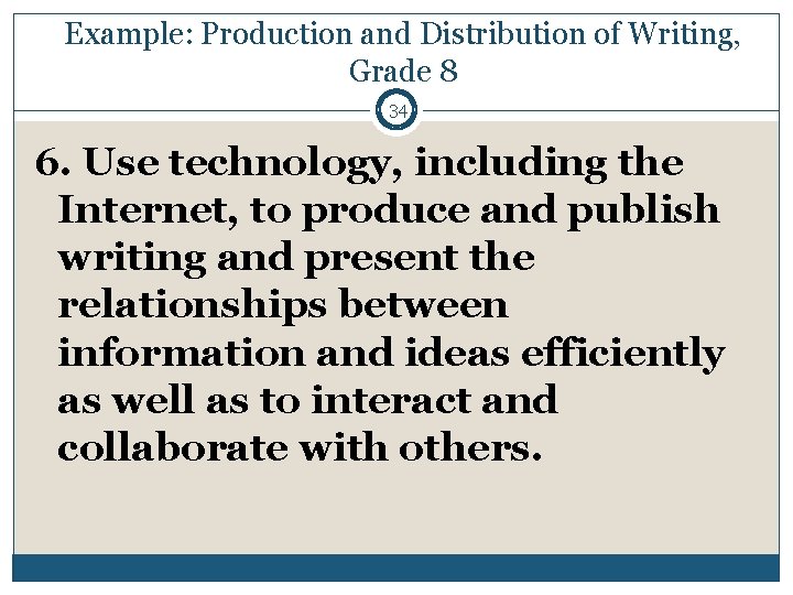 Example: Production and Distribution of Writing, Grade 8 34 6. Use technology, including the