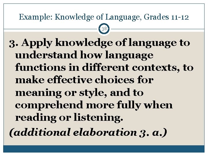 Example: Knowledge of Language, Grades 11 -12 38 3. Apply knowledge of language to