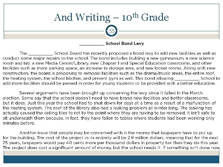 And Writing – 10 th Grade 55 
