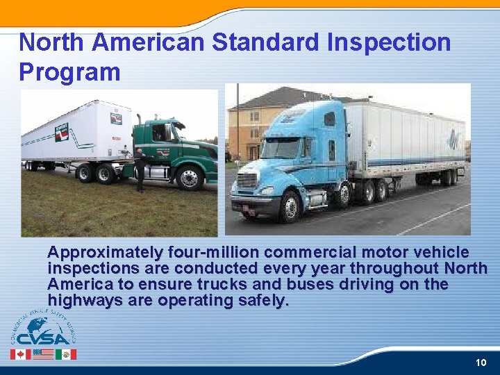 North American Standard Inspection Program Approximately four-million commercial motor vehicle inspections are conducted every North American Standard Inspection Program Approximately four-million commercial motor vehicle inspections are conducted every