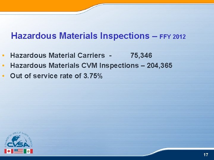 Hazardous Materials Inspections – FFY 2012 • Hazardous Material Carriers 75, 346 • Hazardous Hazardous Materials Inspections – FFY 2012 • Hazardous Material Carriers 75, 346 • Hazardous