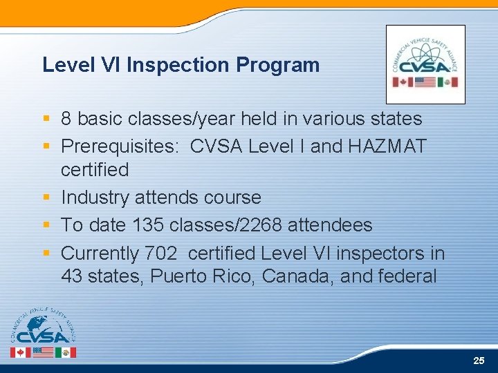 Level VI Inspection Program § 8 basic classes/year held in various states § Prerequisites: Level VI Inspection Program § 8 basic classes/year held in various states § Prerequisites: