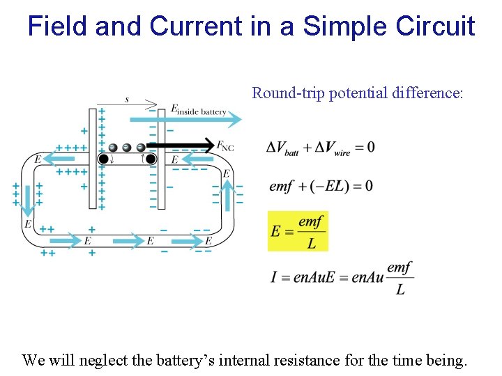 Field and Current in a Simple Circuit Round-trip potential difference: We will neglect the