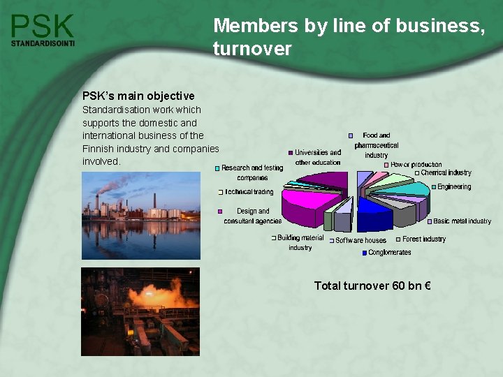 Members by line of business, turnover PSK’s main objective Standardisation work which supports the
