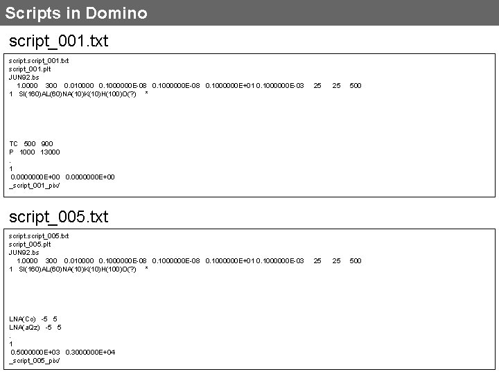 Scripts in Domino script_001. txt script_001. plt JUN 92. bs 1. 0000 300 0.