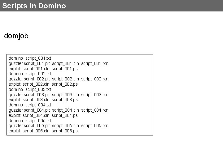 Scripts in Domino domjob domino script_001. txt guzzler script_001. plt script_001. cln explot script_001.