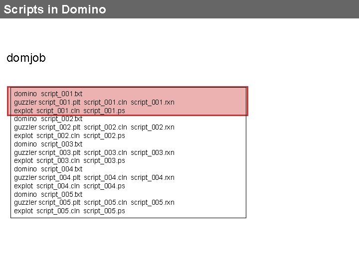 Scripts in Domino domjob domino script_001. txt guzzler script_001. plt script_001. cln explot script_001.