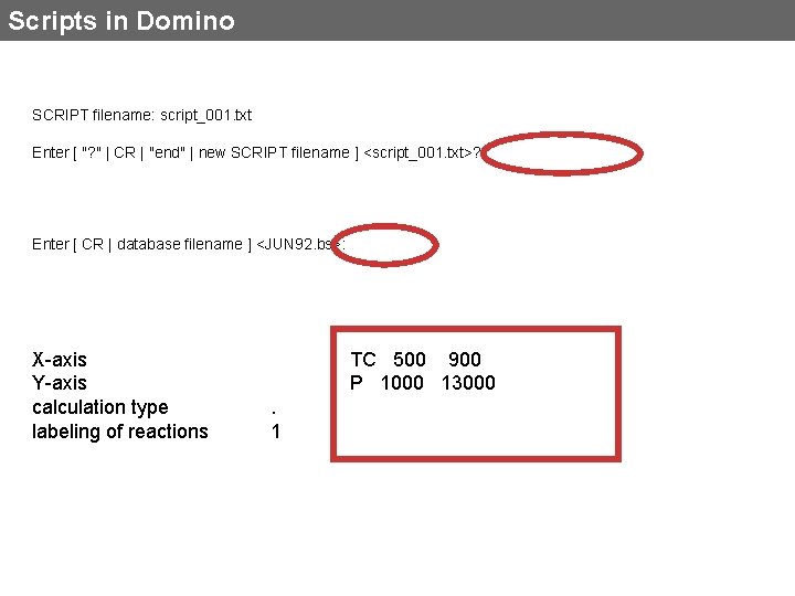 Scripts in Domino SCRIPT filename: script_001. txt Enter [ "? " | CR |