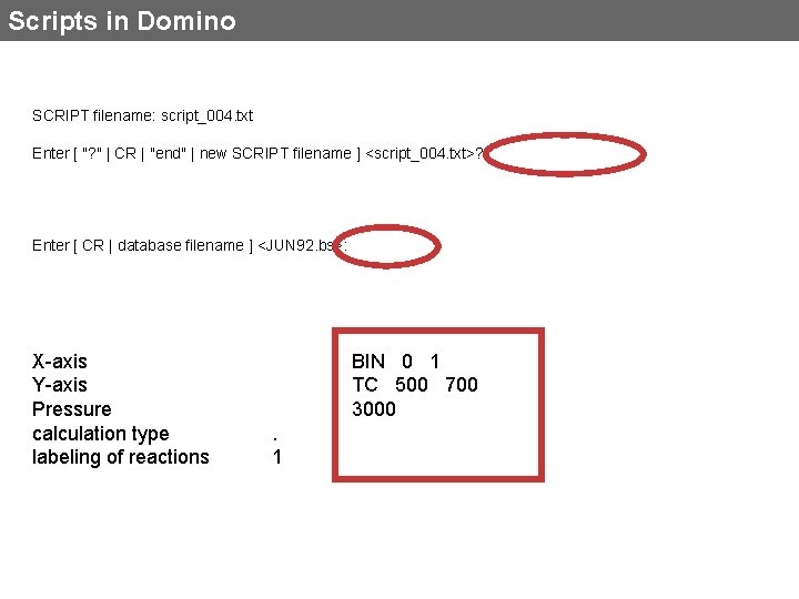 Scripts in Domino SCRIPT filename: script_004. txt Enter [ "? " | CR |